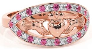 Diamond Pink Tourmaline Rose Gold Claddagh Ring