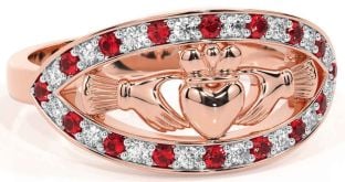 Diamond Ruby Rose Gold Claddagh Ring