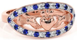 Diamond Sapphire Rose Gold Claddagh Ring