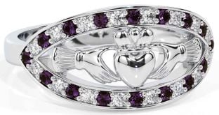 Diamond Alexandrite Silver Claddagh Ring