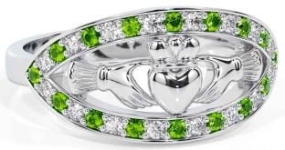 Diamond Peridot Silver Claddagh Ring