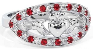 Diamond Ruby Silver Claddagh Ring