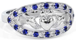 Diamond Sapphire Silver Claddagh Ring