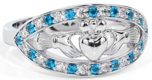 Diamond Topaz Silver Claddagh Ring