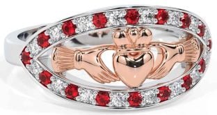 Diamond Ruby Rose Gold Silver Claddagh Ring