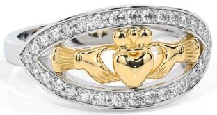 Diamond Gold Silver Claddagh Ring