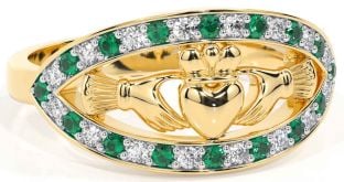 Diamond Emerald Gold Claddagh Ring