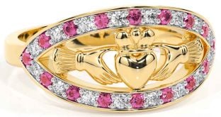 Diamond Pink Tourmaline Gold Claddagh Ring