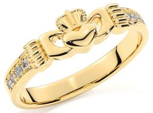 Diamond Gold Silver Claddagh Ring