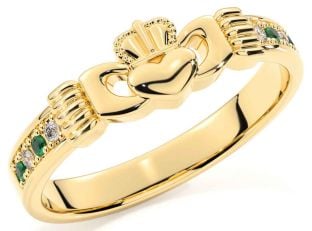 Diamond Emerald Gold Silver Claddagh Ring