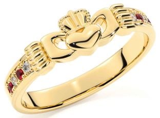 Diamond Ruby Gold Silver Claddagh Ring