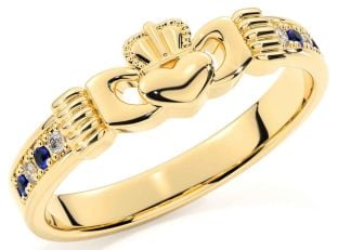 Diamond Sapphire Gold Silver Claddagh Ring