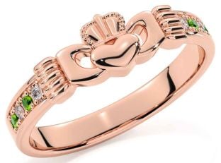 Diamond Peridot Rose Gold Claddagh Ring