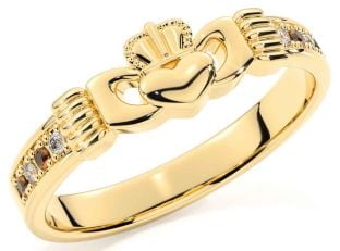 Diamond Citrine Gold Claddagh Ring