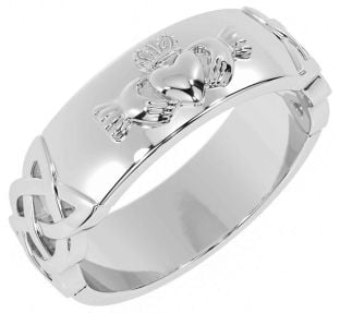 Men's White Gold Celtic Claddagh Ring