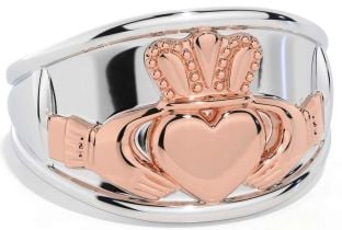 Men's White Rose Gold Claddagh Ring