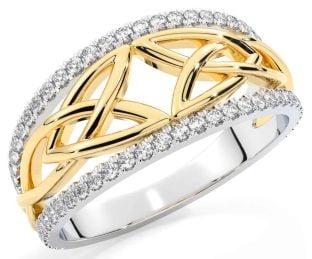 Diamond Gold Silver Celtic Trinity Knot Ring