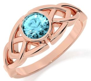 Aquamarine Rose Gold Silver Celtic Trinity Knot Ring