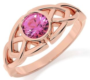 Pink Tourmaline Rose Gold Silver Celtic Trinity Knot Ring