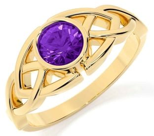 Amethyst Gold Silver Celtic Trinity Knot Ring