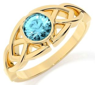 Aquamarine Gold Silver Celtic Trinity Knot Ring