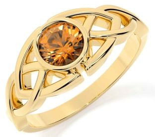 Citrine Gold Silver Celtic Trinity Knot Ring