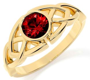 Garnet Gold Silver Celtic Trinity Knot Ring