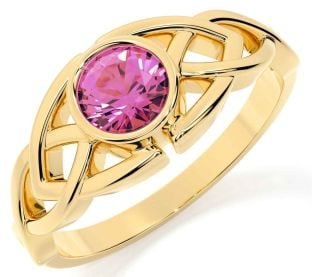 Pink Tourmaline Gold Silver Celtic Trinity Knot Ring