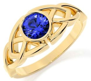 Sapphire Gold Silver Celtic Trinity Knot Ring