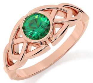 Emerald Rose Gold Celtic Trinity Knot Ring