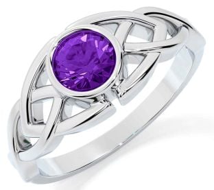 Amethyst Silver Celtic Trinity Knot Ring