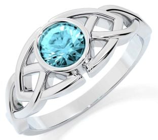 Aquamarine Silver Celtic Trinity Knot Ring