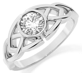 Diamond Silver Celtic Trinity Knot Ring