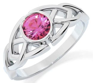 Pink Tourmaline Silver Celtic Trinity Knot Ring