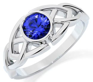 Sapphire White Gold Celtic Trinity Knot Ring