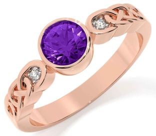 Diamond Amethyst Rose Gold Silver Celtic Trinity Knot Ring