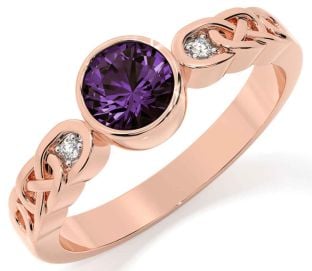 Diamond Alexandrite Rose Gold Silver Celtic Trinity Knot Ring