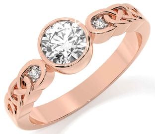 Diamond Rose Gold Silver Celtic Trinity Knot Ring