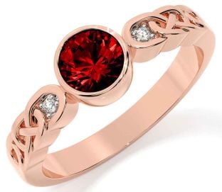 Diamond Garnet Rose Gold Silver Celtic Trinity Knot Ring