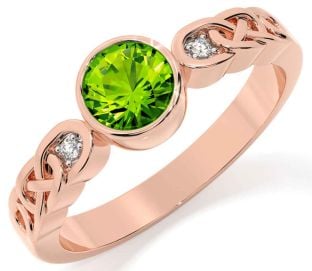 Diamond Peridot Rose Gold Silver Celtic Trinity Knot Ring