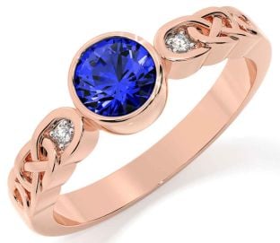 Diamond Sapphire Rose Gold Silver Celtic Trinity Knot Ring