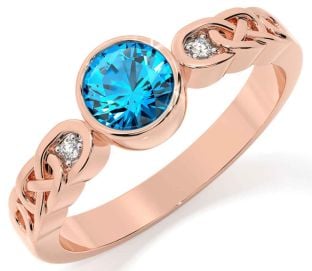 Diamond Topaz Rose Gold Silver Celtic Trinity Knot Ring