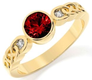 Diamond Garnet Gold Silver Celtic Trinity Knot Ring