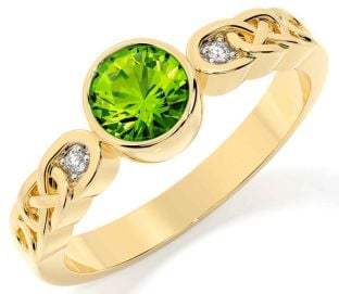 Diamond Peridot Gold Silver Celtic Trinity Knot Ring