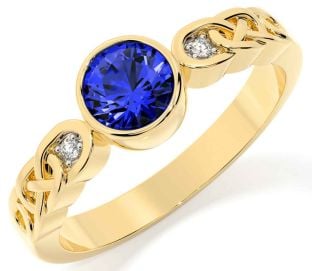 Diamond Sapphire Gold Silver Celtic Trinity Knot Ring