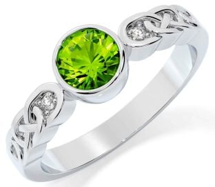 Diamond Peridot Silver Celtic Trinity Knot Ring