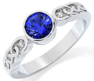 Diamond Sapphire Silver Celtic Trinity Knot Ring