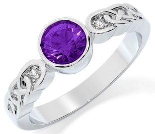 Diamond Amethyst White Gold Celtic Trinity Knot Ring