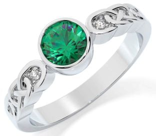 Diamond Emerald White Gold Celtic Trinity Knot Ring