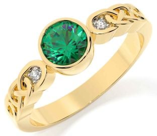 Diamond Emerald Gold Celtic Trinity Knot Ring